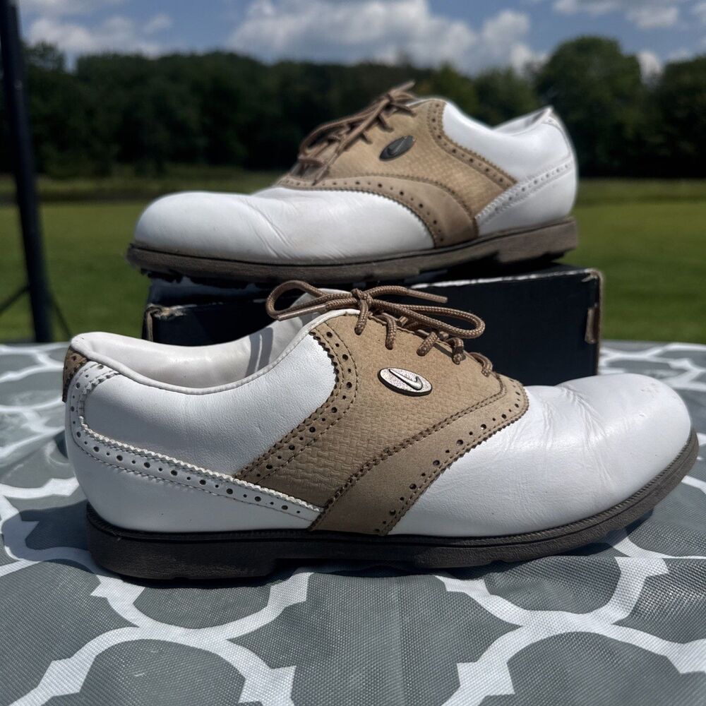 NIKE AIRLINER DRC WINGTIP WOMEN'S 8 GOLF SHOES WHITE / BROWN 961202  Y3